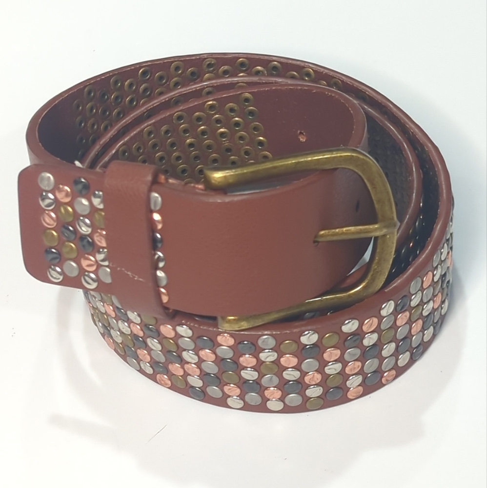 Brown Colorful Metallic Studded Belt